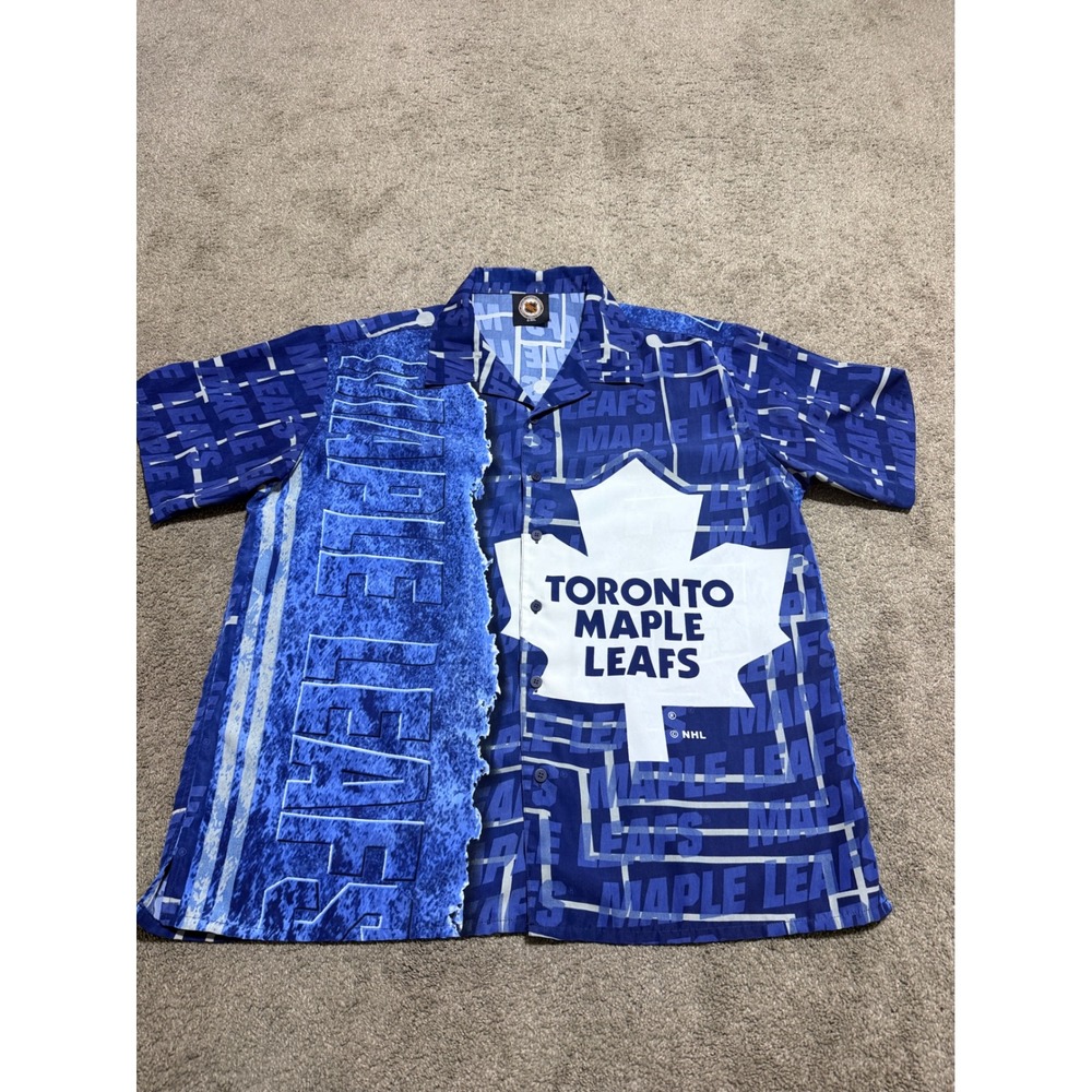 NHL Toronto Maple Leafs Button Up Shirt Mens XL Blue Short Sleeve The Home Game